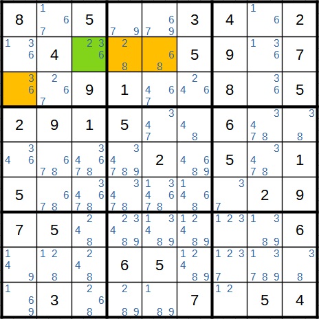 Beispiel 2 für WXYZ-Flügel in Sudoku